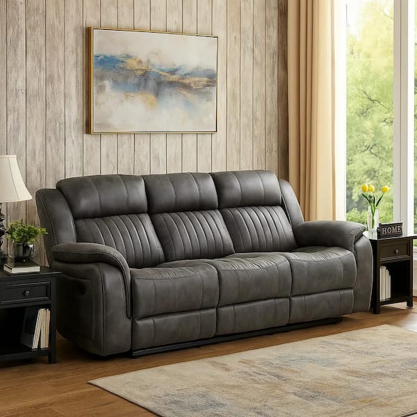 83.5 in. Pillow Top Arm Microfiber Rectangle Manual Recliner Sofa in Brownish Gray