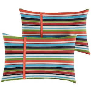 Sunbrella Colorful Stripe with Melon Coral Orange Rectangular Outdoor Knife Edge Lumbar Pillows (2-Pack)
