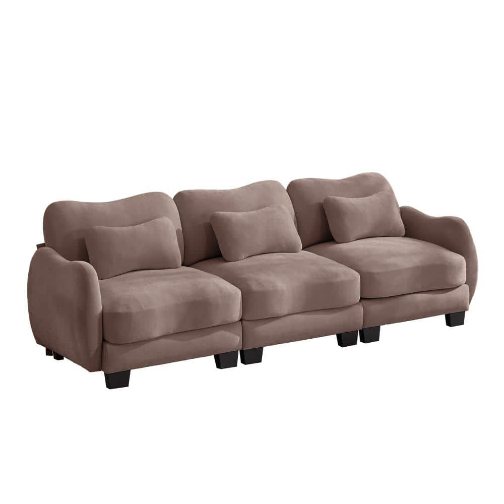 Chenille Supportive 3-Seater Ergonomic Curve Arm Sofa with Waist Pillow, Easy Assembly Modular Couch in Rose Dust price history on PriceWatchPro