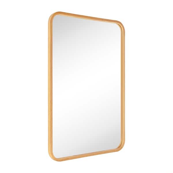 TEHOME Yorkshire 24 in. W x 36 in. H Rectangular Wood Framed Wall Mounted Bathroom Vanity Mirror in Natural Oak