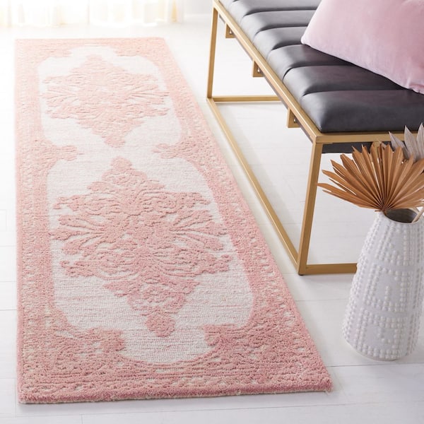 Metro 2 ft. x 5 ft. Pink/Ivory Ornate Border Runner Rug