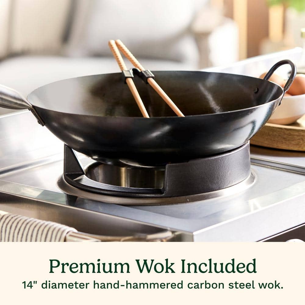 Cuisinart Black and Stainless Steel Outdoor Wok Station with Carbon Steel Wok