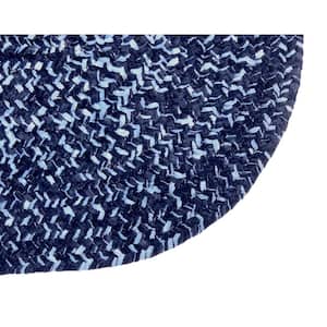 Chenille Tweed Braid Collection Navy & Smoke Blue 72" Square 100% Polyester Reversible Indoor Area Rug