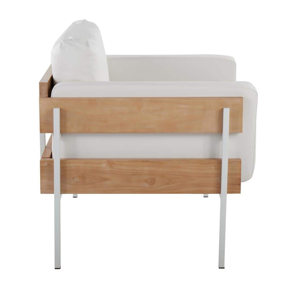 White and Natural Faux Leather Metal Accent Chair