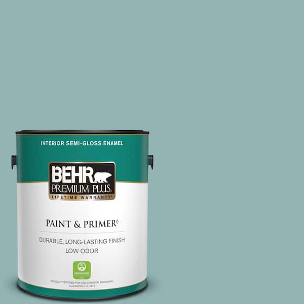 BEHR PREMIUM PLUS 1 gal. #BIC-24 Artful Aqua Semi-Gloss Enamel Low Odor Interior Paint & Primer