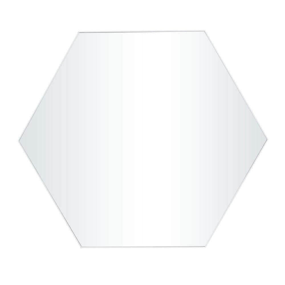 Litton Lane 35 in. x 40 in. Hexagon Geometric Framed White Wall Mirror with Thin Minimalistic Frame -  040501