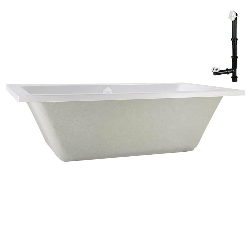 66-Inch Glossy White Acrylic Drop-In Soaking Bathtub with Center Drain