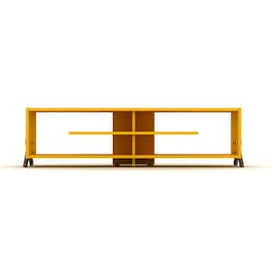 Modern 57 in. Wood Yellow TV Stand with 4 Storage Shelves Fits TV's up to 60 in.
