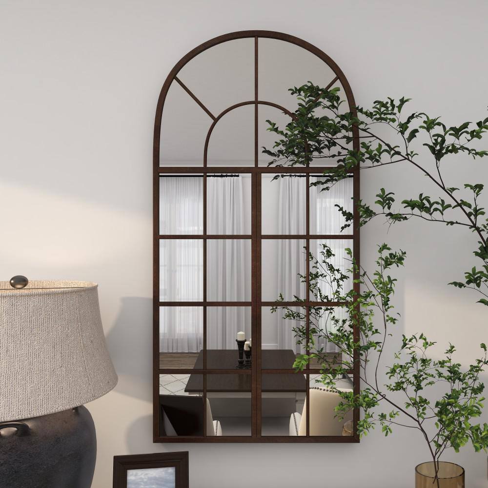 Espresso Brown Arched Windowpane Wall Mirror 24" x 48"