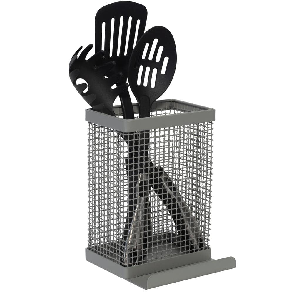 Gray Stainless Steel Square Tablet and Utensil Holder