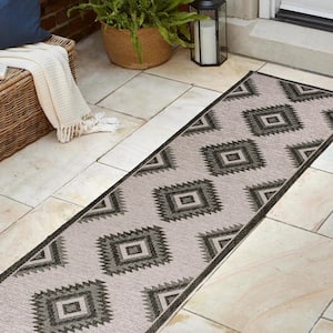 Lior Geometric Black/Cream 2 ft. x 8 ft. Moroccan Diamond Indoor/Outdoor Runner Rug