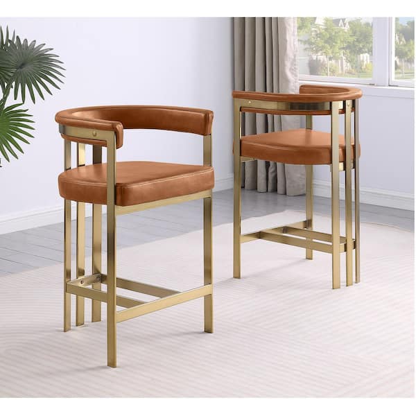 Malik 39 in H. Toffee Color Low Back Metal Frame Bar Stool With Leath-Aire Upholstery Set of 1