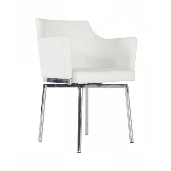 Benjara White Vegan Faux leather Swivel Dining Chair