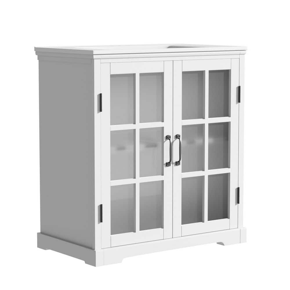"30"" White Bath Vanity with Ceramic Single Sink White Top with Tempered Blurred Glass, Large Storage Space & Wood Frame" price history on PriceWatchPro