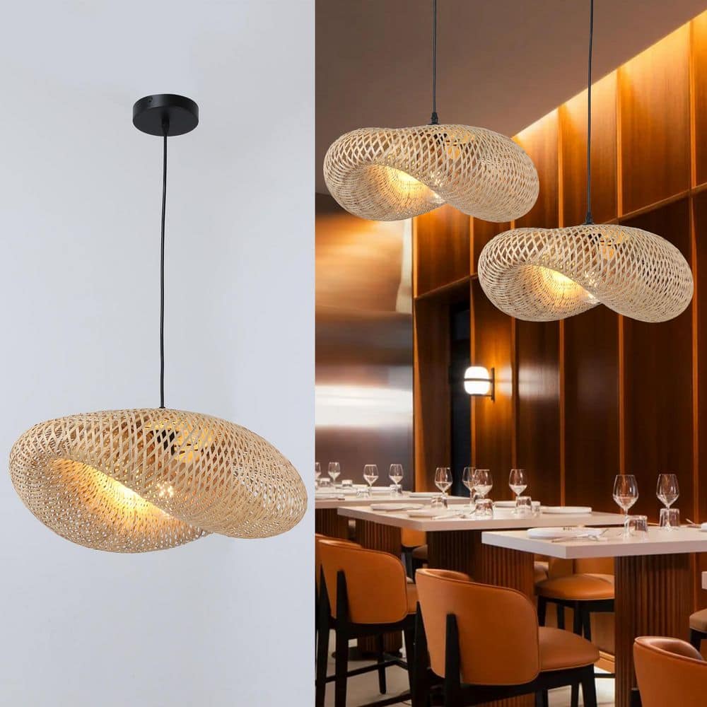Industrial 23.64 in. 1-Light Large Chandelier Pendant Light with Bamboo Shade, Adjustable Height price history on PriceWatchPro