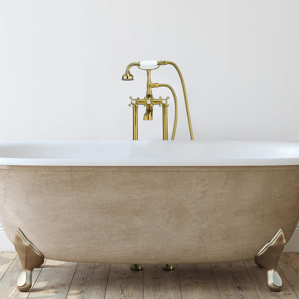 Brushed Gold Stainless Steel Freestanding Tub Faucet with Handshower