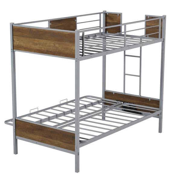 Eer Gray Twin Over Futon Metal Bunk, Metal Bunk Bed Frame With Futon Instructions
