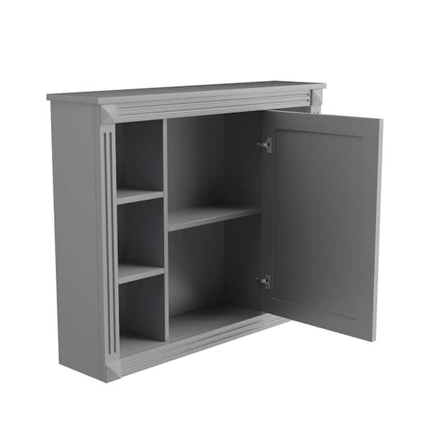 Unbranded 35 in. W x 28 in. H Gray Wood Framed Rectangular Wall Mount/Recessed Bathroom Medicine Cabinet with Mirror