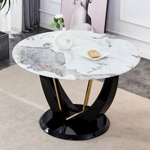 48 in. Modern Circular Glass Tabletop with Black MDF legs for Restaurants and Lliving Room