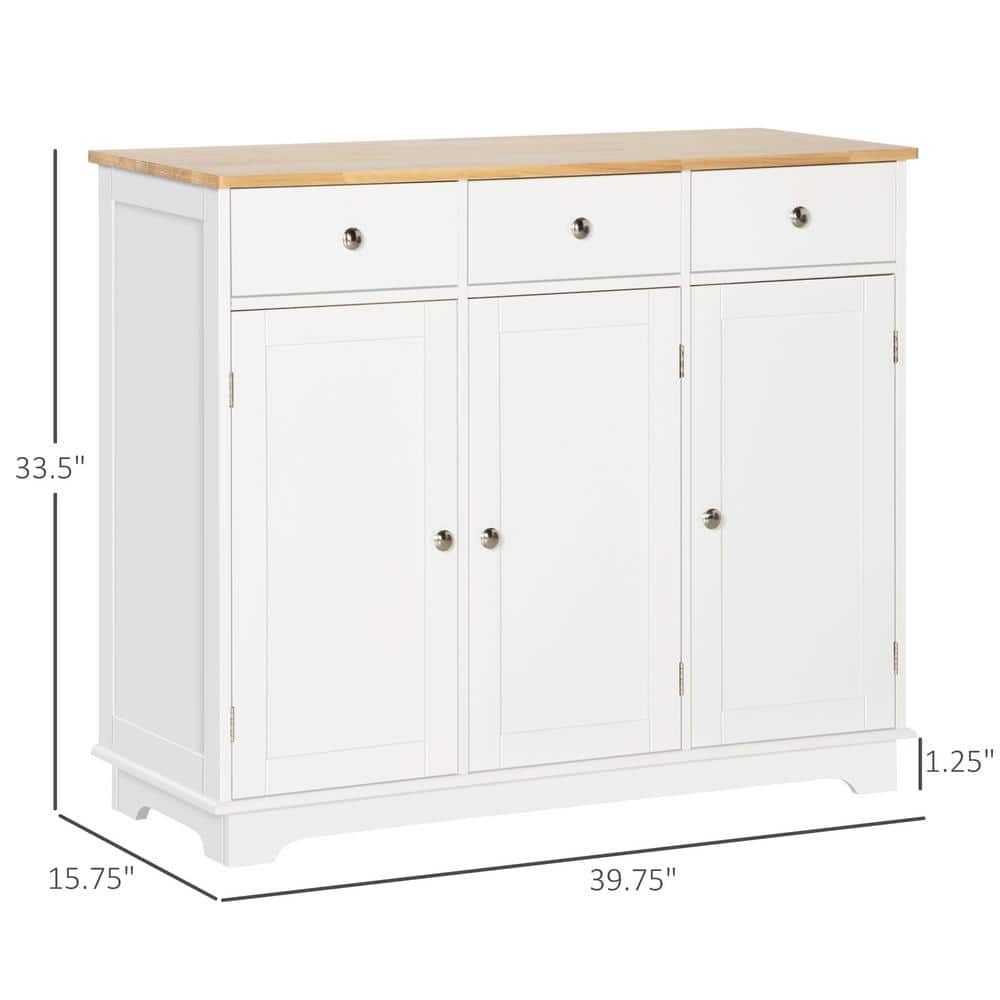 White Rubberwood Top Modern Sideboard with Adjustable Shelves