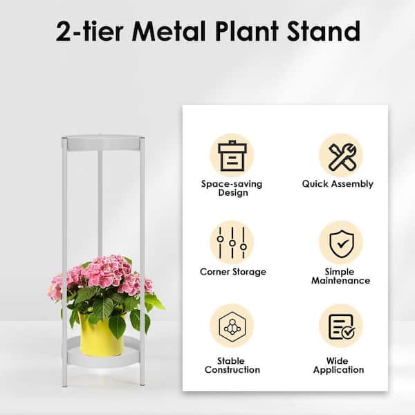Goodeco 30 in. Indoor/Outdoor White Metal Plant Stand 2-Tiers Tall