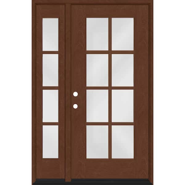 Steves & Sons Regency 53 in. x 80 in. Full Lite 8 Lite Clear Glass RH Chestnut Stain Mahogany Fiberglass Prehung Front Door w/14in.SL