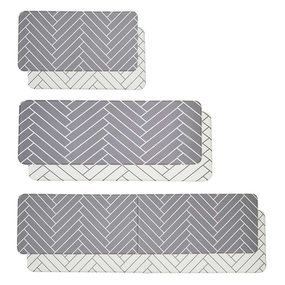 Double-Sided White and Gray 18 in. x 38 in. PVC Non-Toxic Kitchen Floor Mat