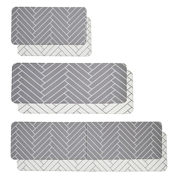 Unbranded White and Gray 18 in. x 38 in. Non-Toxic PVC Double-Sided Kitchen Mat (Medium size)