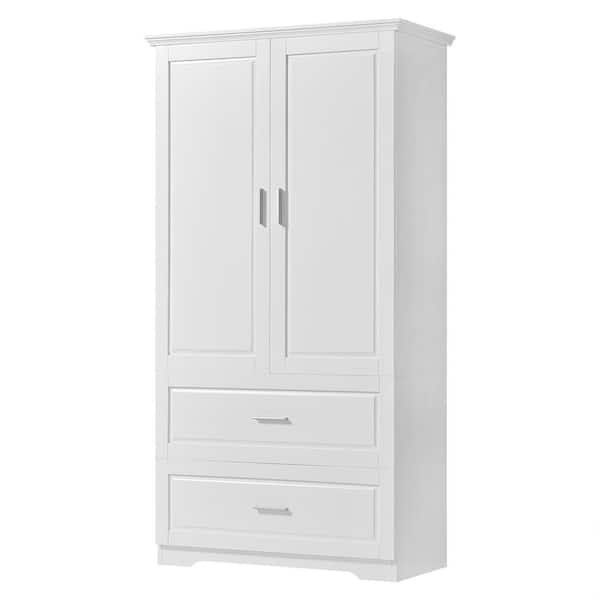 Unbranded 32 in. W x 15 in. D x 63.2 in. H White Linen Cabinet with 2-Doors and Drawers, Adjustable Shelf, MDF Board