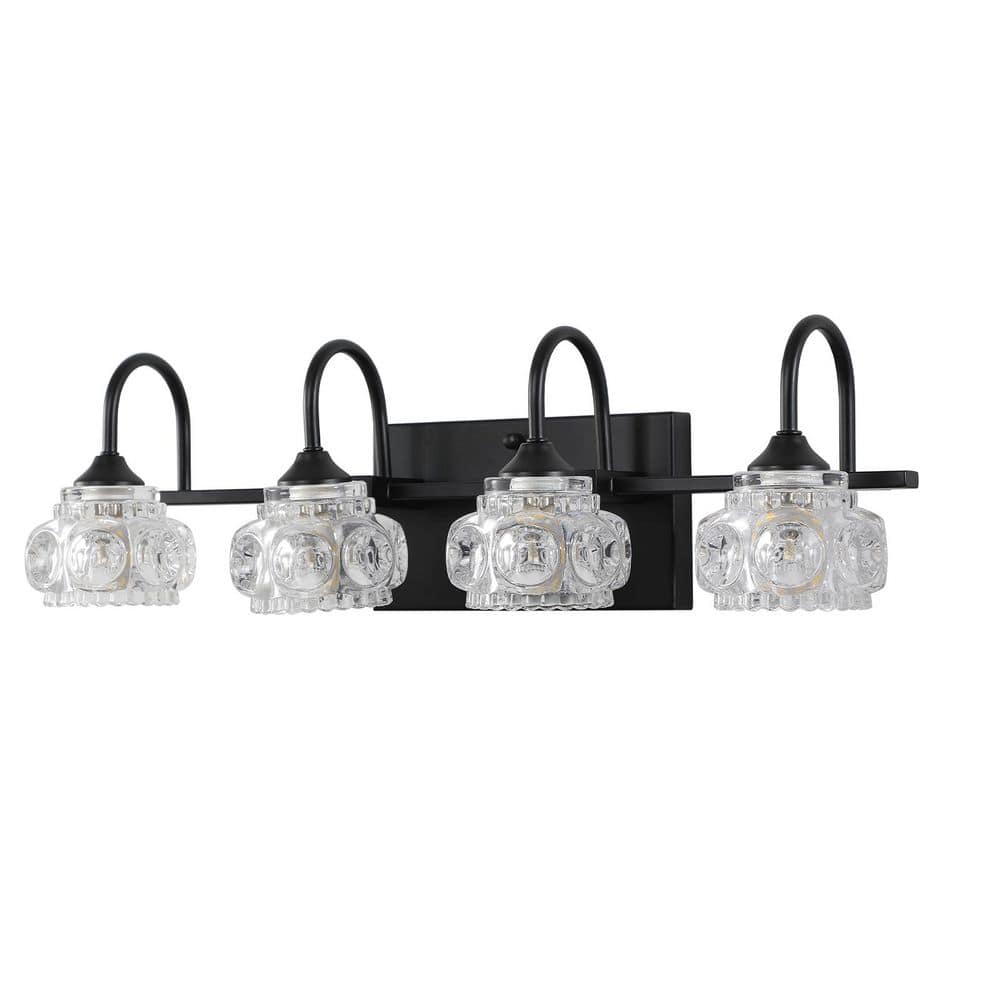 22.8 in. 4-Light Modern Black Crystal Bathroom Vanity Light with Clear Glass Shade for Bathroom(Blulbs Not Included) price history on PriceWatchPro