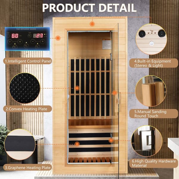 Aoibox - 1-Person Graphene Far Infrared Sauna Room Dual Audio Bluetooth