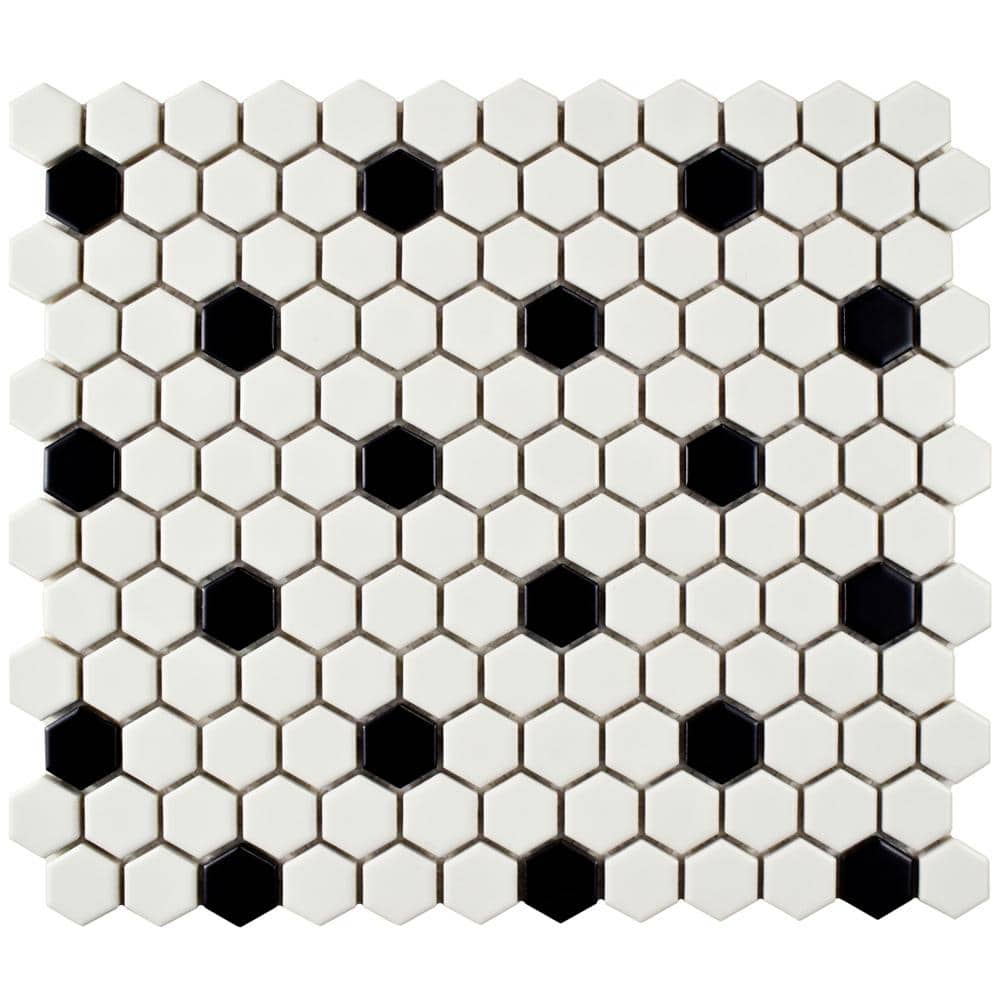Metro 1 in. Hex Matte White with Black Dot 6 in. x 6 in. Porcelain Mosaic Take Home Tile Sample price history on PriceWatchPro