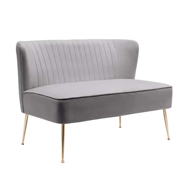 Farrah 46 in. Wide 2-Seater Velvet Upholstered Armless Wingback Loveseat Settee, Gray