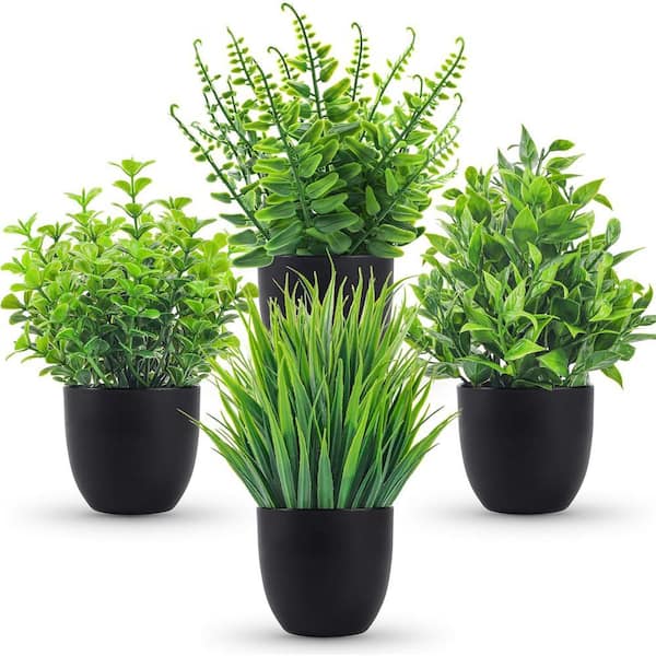 Cubilan 4-Packs Green Artificial Plants Small Faux Plants M92798Q - The  Home Depot