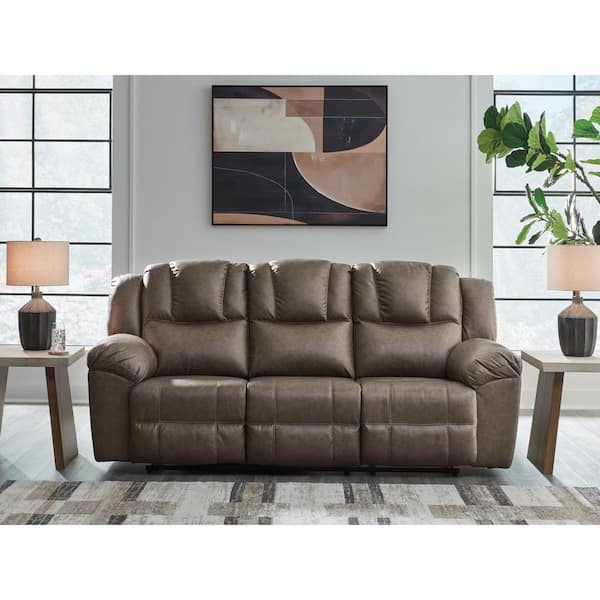 Windsley 90 in. Pillow Top Arm Faux Leather Rectangle Reclining Sofa in Brown