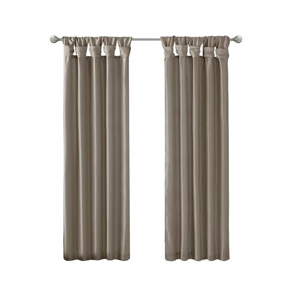 Madison Park Natalie Pewter Solid Polyester Faux Silk 50 in. W x 84 in. L Room Darkening Twisted Tab Curtain with Lining