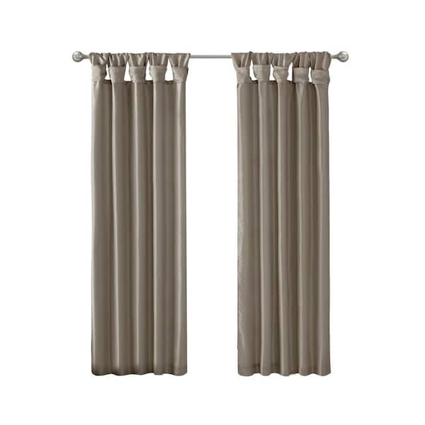 Madison Park Natalie Pewter Solid Polyester 50 in. W x 95 in. L Room Darkening Twisted Tab Curtain with Lining