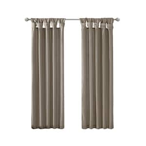 Natalie Pewter Solid Polyester 50 in. W x 108 in. L Room Darkening Twisted Tab Curtain with Lining