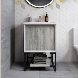 Marseille 24 in. Single, 2 Doors, Open Shelf Bathroom Vanity in White with White Countertop with White Basin