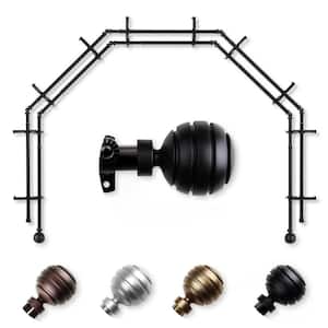 13/16" Dia Adjustable 5-Sided Double Bay Window Curtain Rod 28 to 48" (each side) with Ysabel Finials in Black