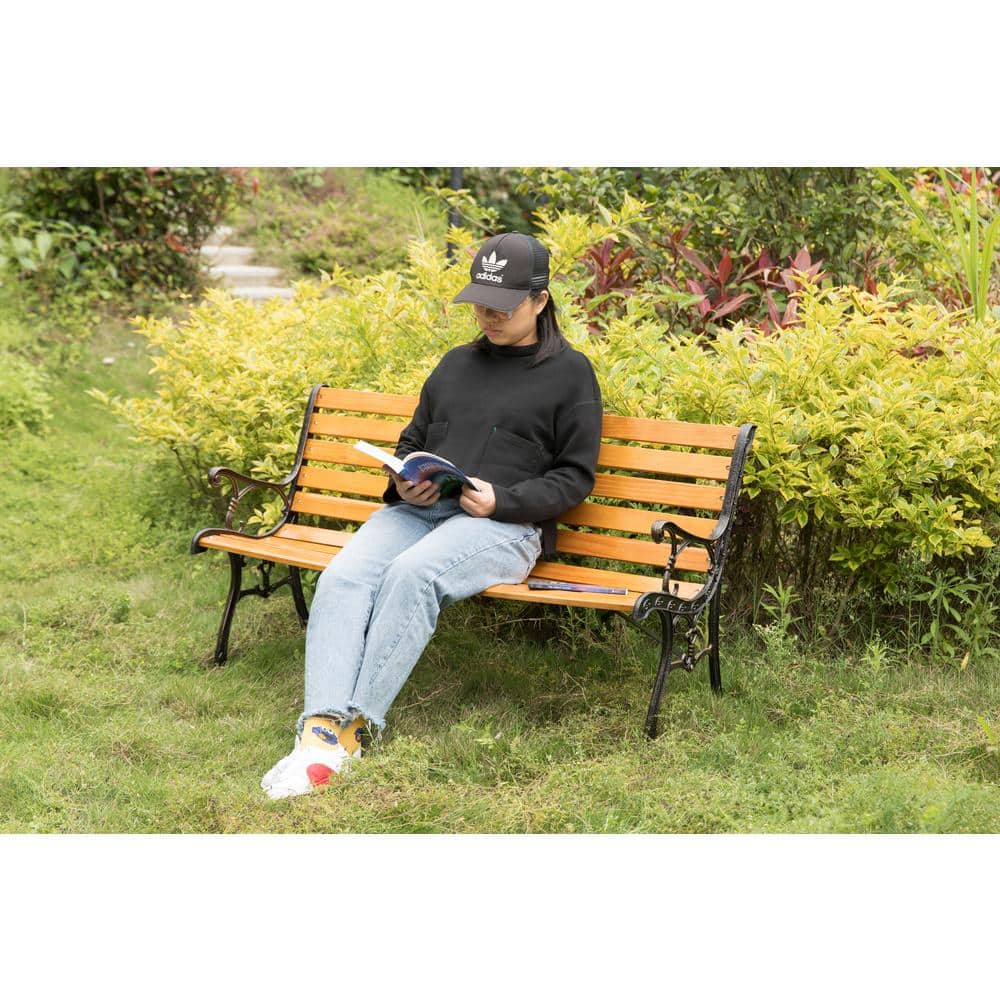 Classic Wooden and Steel Outdoor Garden Bench
