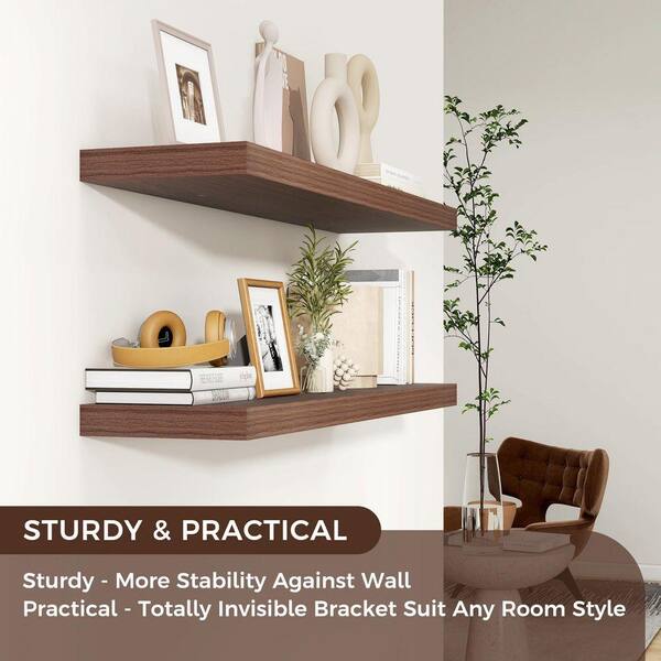 35.4 in. W x 7.8 in. D Walnut Floating Decorative Wall Shelf Set