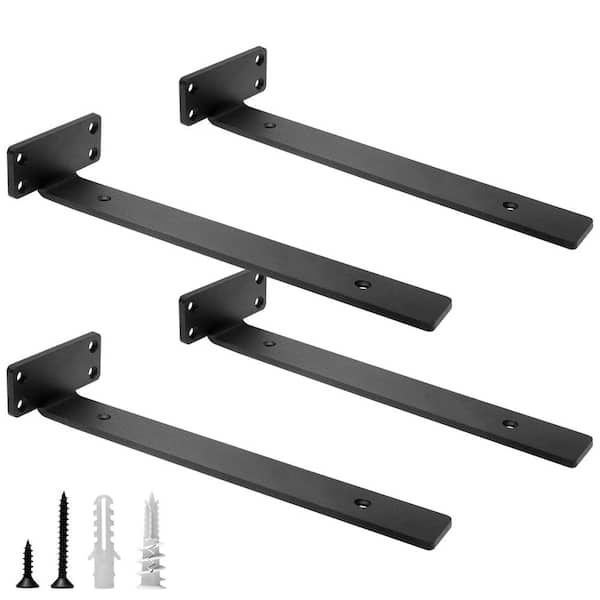 12 in. Heavy Duty Black Metal L Floating Shelf Brackets Brackets, Cast Iron Wall Shelving Supports (4-Pack)