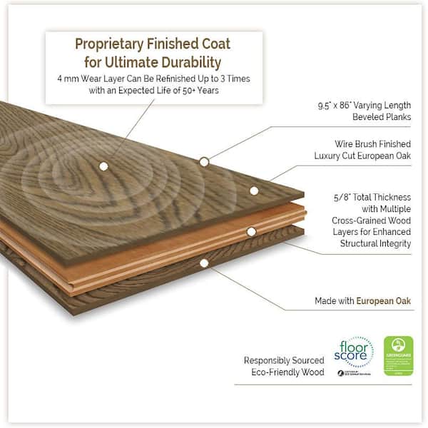 MSI Artesia Lane White Oak XXL 5/8 in. T x 9.45 in. W Tongue and Groove Engineered Hardwood Flooring(1363.92 sq. ft./pallet)