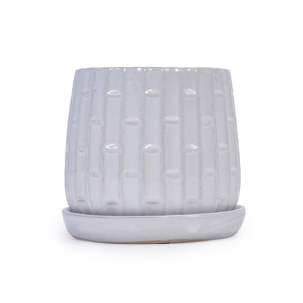 (Set of 2) White Ceramic Flowerpot, 7 in. Modern Planter for Patio, Garden, Windowsill price history on PriceWatchPro
