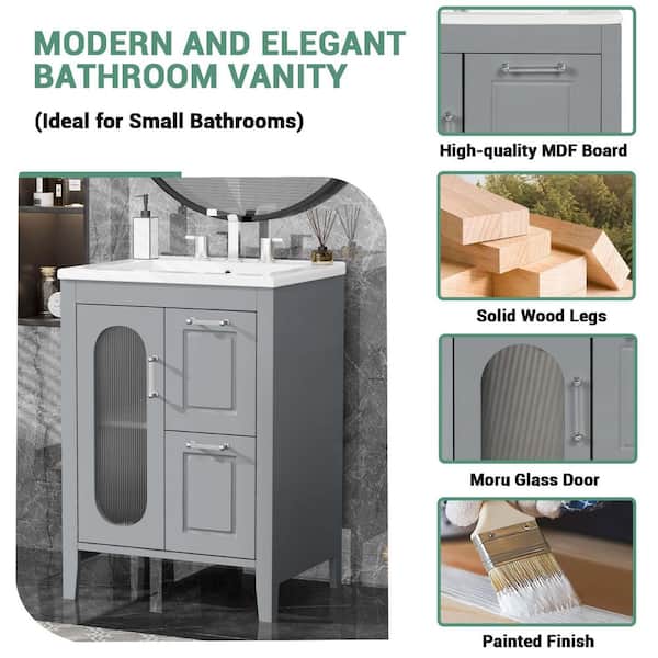 24 in. Single Sink Gray Bath Vanity with White Ceramic Top (Requires Assembly)