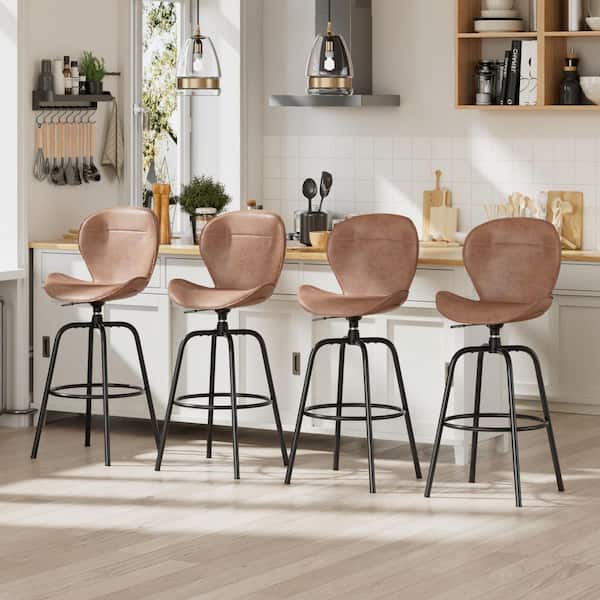 Swivel Bar Stools Set of 4,45.3 in. Brown Faux Leather Metal Bar Stools with Back for Kitchen Island & Home Bar