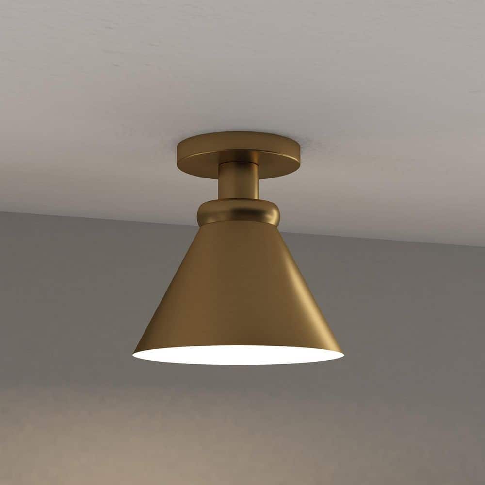 Contemporary Brushed Brass 8.5" Semi-Flush Ceiling Light