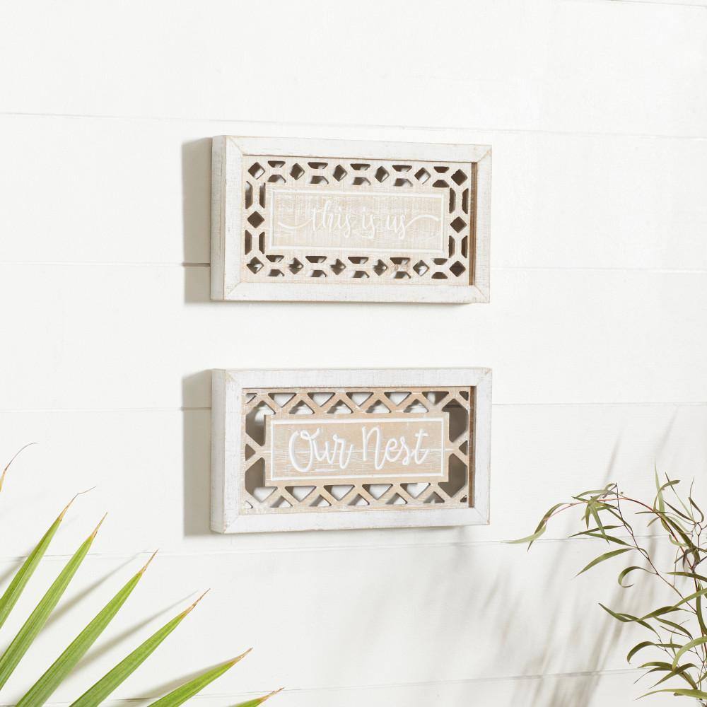 White and Beige Rustic Wood Farmhouse Wall Decor Set