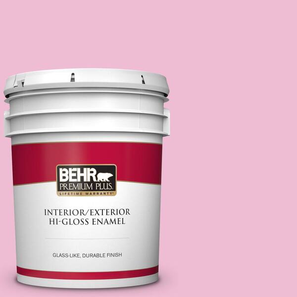 BEHR PREMIUM PLUS 5 gal. #100B-4 Pink Chintz Hi-Gloss Enamel Interior/Exterior Paint